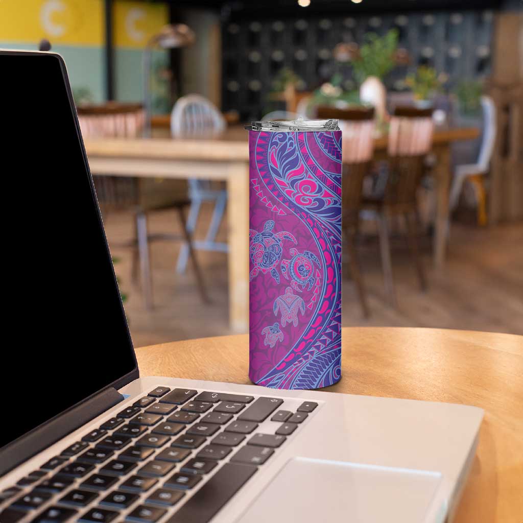 Hawaiian Turtles and Polynesian Art Tattoo Skinny Tumbler Cerise