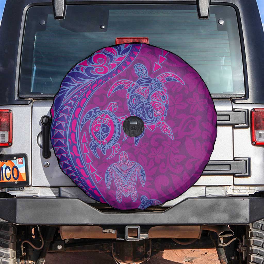 Hawaiian Turtles and Polynesian Art Tattoo Spare Tire Cover Cerise