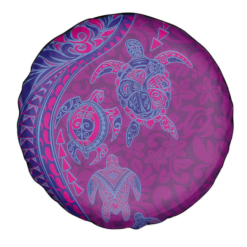 Hawaiian Turtles and Polynesian Art Tattoo Spare Tire Cover Cerise