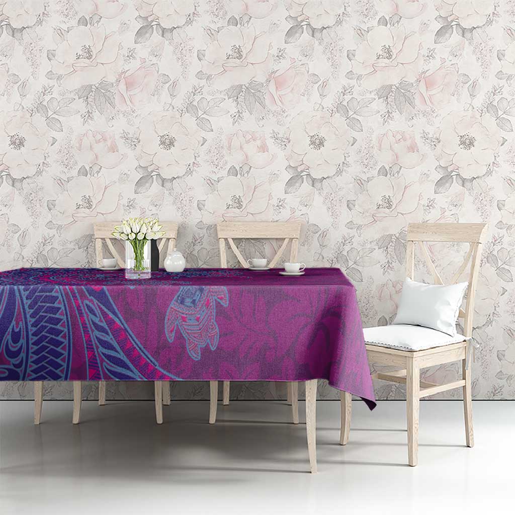 Hawaiian Turtles and Polynesian Art Tattoo Tablecloth Cerise