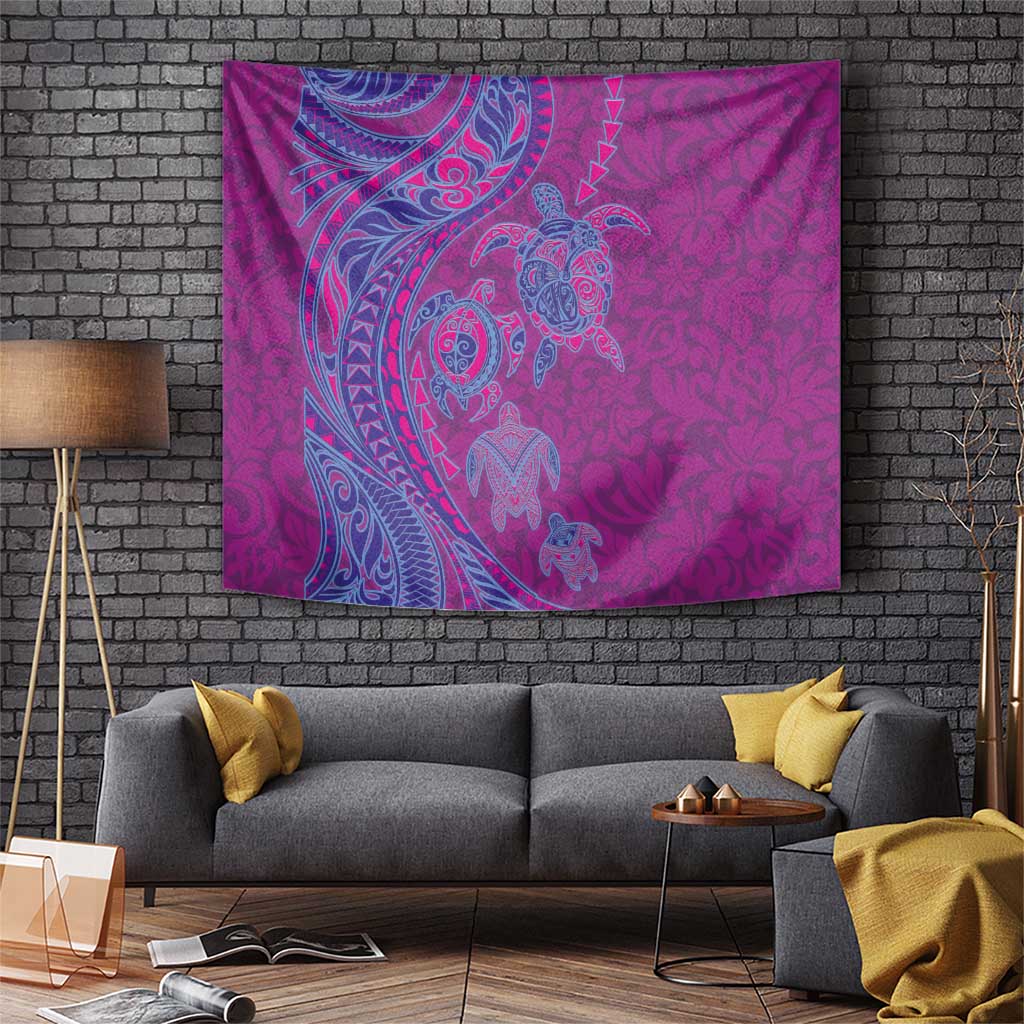 Hawaiian Turtles and Polynesian Art Tattoo Tapestry Cerise LT03 Pink - Polynesian Pride