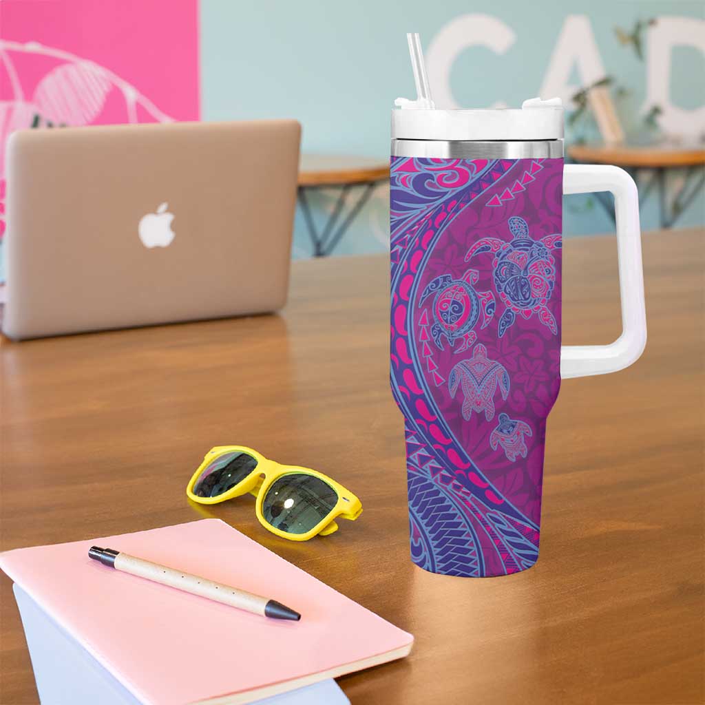 Hawaiian Turtles and Polynesian Art Tattoo Tumbler With Handle Cerise