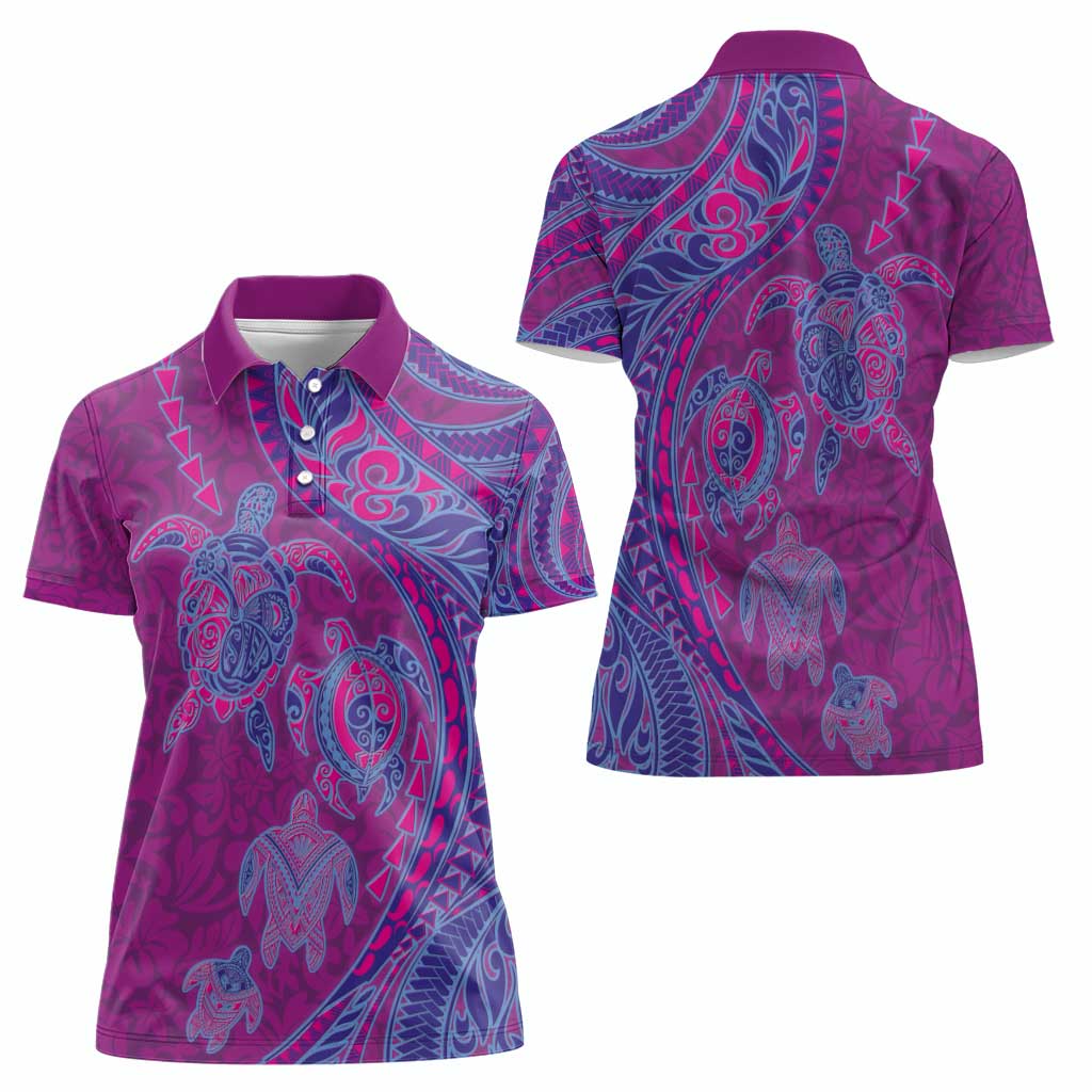 Hawaiian Turtles and Polynesian Art Tattoo Women Polo Shirt Cerise LT03 - Polynesian Pride