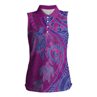 Hawaiian Turtles and Polynesian Art Tattoo Women Sleeveless Polo Shirt Cerise