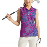 Hawaiian Turtles and Polynesian Art Tattoo Women Sleeveless Polo Shirt Cerise