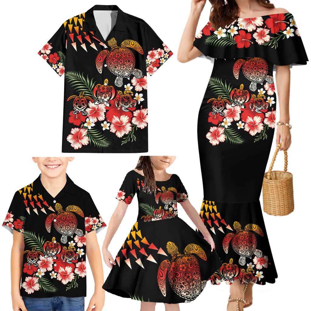 Hawaiian Hibiscus Turtle and Tropical Flower Family Matching Mermaid Dress and Hawaiian Shirt Dynamic Vibe LT03 - Polynesian Pride