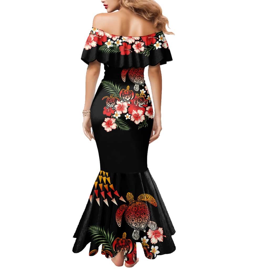 Hawaiian Hibiscus Turtle and Tropical Flower Family Matching Mermaid Dress and Hawaiian Shirt Dynamic Vibe LT03 - Polynesian Pride