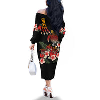 Hawaiian Hibiscus Turtle and Tropical Flower Family Matching Off The Shoulder Long Sleeve Dress and Hawaiian Shirt Dynamic Vibe LT03 - Polynesian Pride