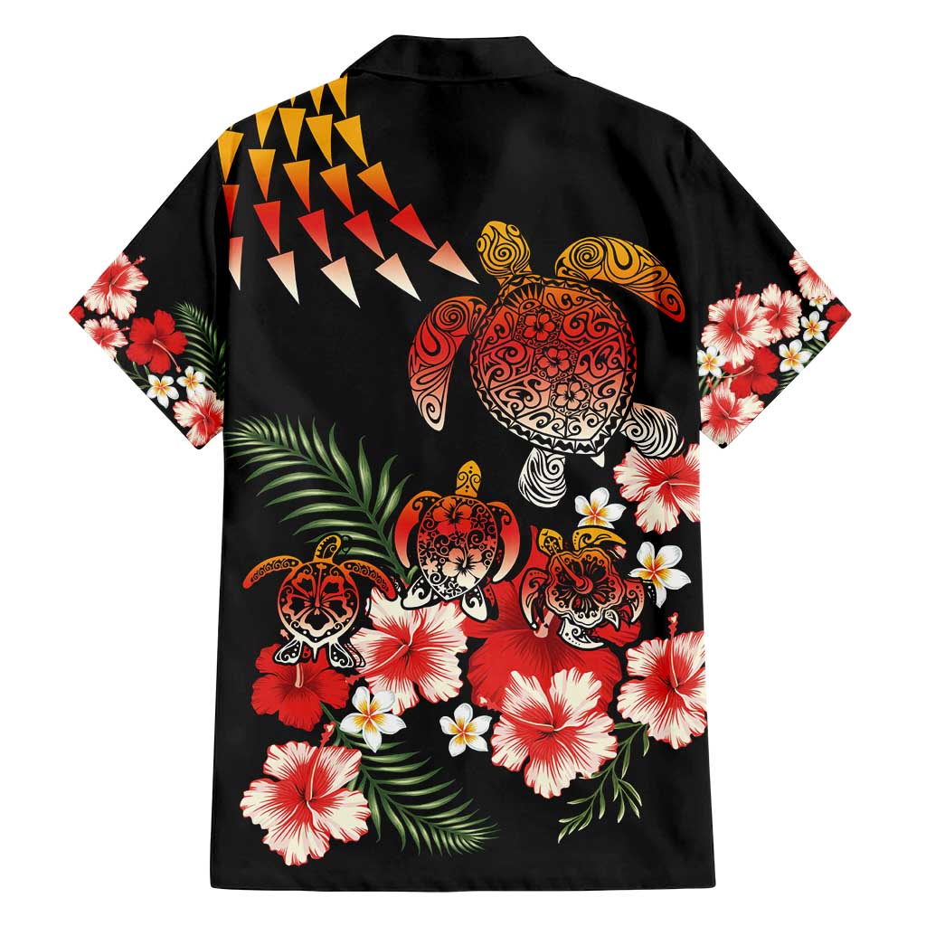 Hawaiian Hibiscus Turtle and Tropical Flower Family Matching Off Shoulder Maxi Dress and Hawaiian Shirt Dynamic Vibe LT03 - Polynesian Pride