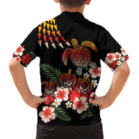 Hawaiian Hibiscus Turtle and Tropical Flower Family Matching Off Shoulder Short Dress and Hawaiian Shirt Dynamic Vibe LT03 - Polynesian Pride