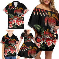 Hawaiian Hibiscus Turtle and Tropical Flower Family Matching Off Shoulder Short Dress and Hawaiian Shirt Dynamic Vibe LT03 - Polynesian Pride