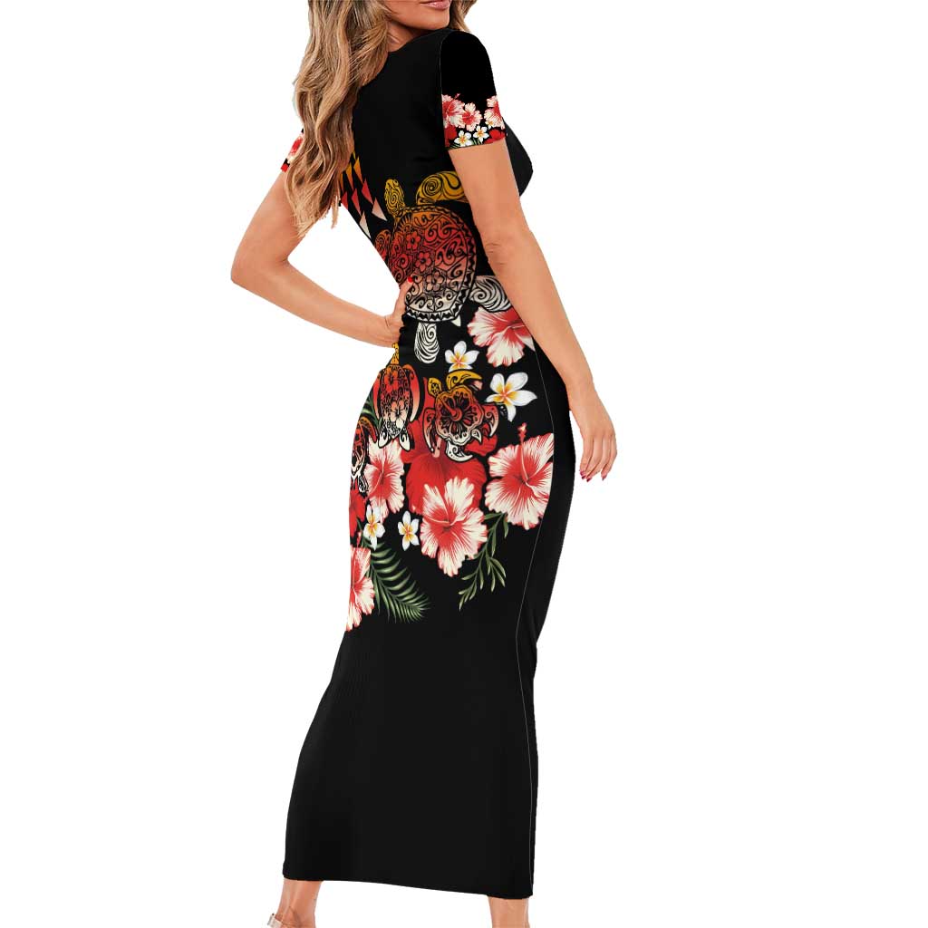 Hawaiian Hibiscus Turtle and Tropical Flower Family Matching Short Sleeve Bodycon Dress and Hawaiian Shirt Dynamic Vibe LT03 - Polynesian Pride