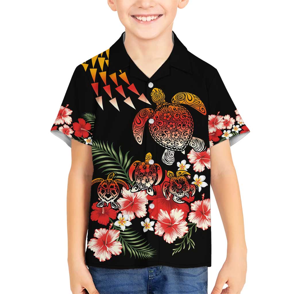 Hawaiian Hibiscus Turtle and Tropical Flower Family Matching Summer Maxi Dress and Hawaiian Shirt Dynamic Vibe LT03 Son's Shirt Black - Polynesian Pride