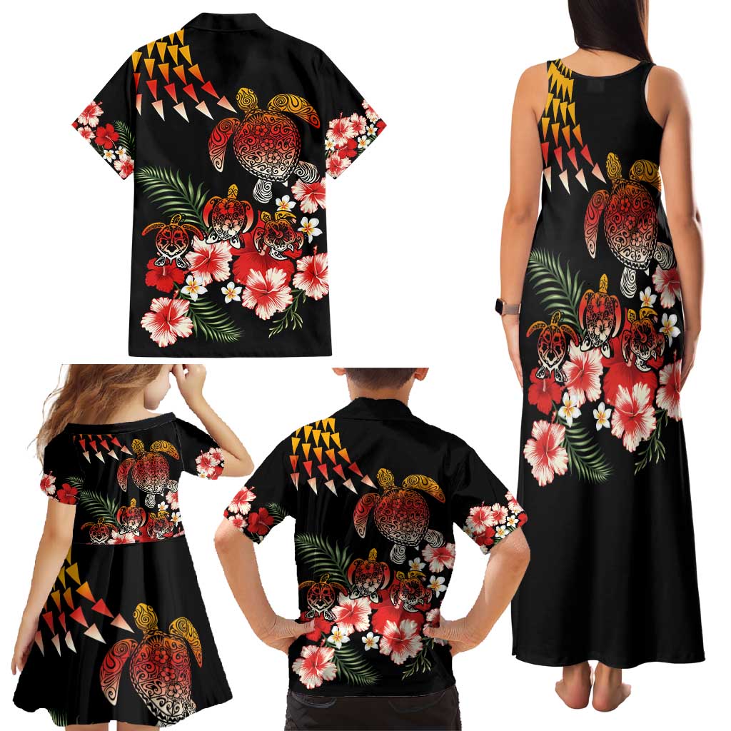 Hawaiian Hibiscus Turtle and Tropical Flower Family Matching Tank Maxi Dress and Hawaiian Shirt Dynamic Vibe LT03 - Polynesian Pride