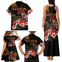Hawaiian Hibiscus Turtle and Tropical Flower Family Matching Tank Maxi Dress and Hawaiian Shirt Dynamic Vibe LT03 - Polynesian Pride