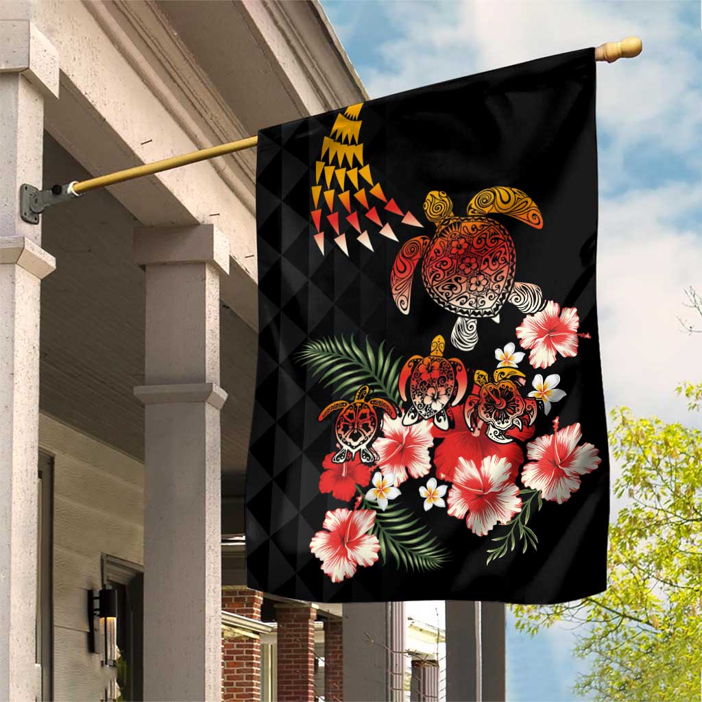 Hawaiian Hibiscus Turtle and Tropical Flower Garden Flag Dynamic Vibe LT03 House Flag Black - Polynesian Pride