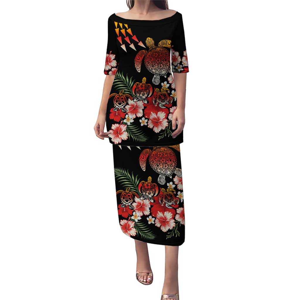 Hawaiian Hibiscus Turtle and Tropical Flower Puletasi Dynamic Vibe