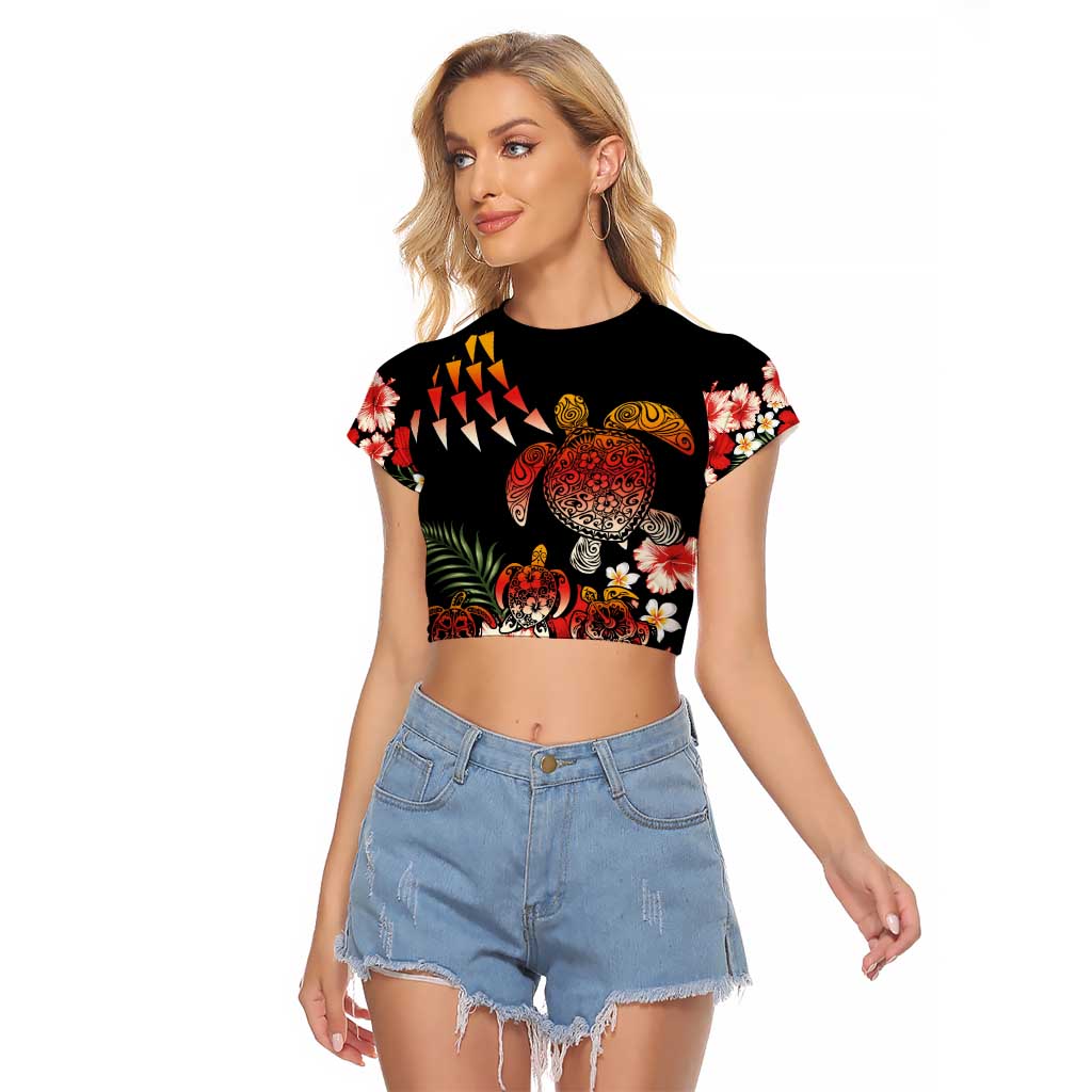 Hawaiian Hibiscus Turtle and Tropical Flower Raglan Cropped T Shirt Dynamic Vibe