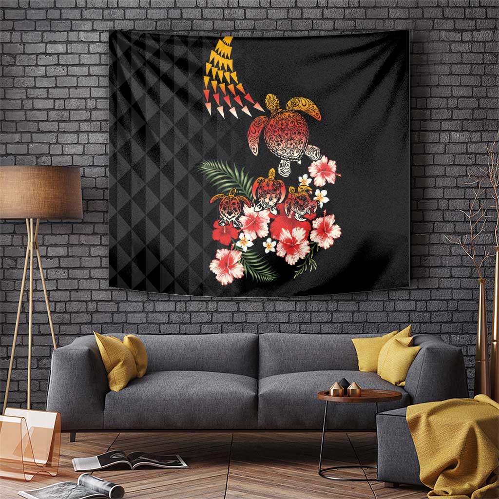 Hawaiian Hibiscus Turtle and Tropical Flower Tapestry Dynamic Vibe LT03 Black - Polynesian Pride
