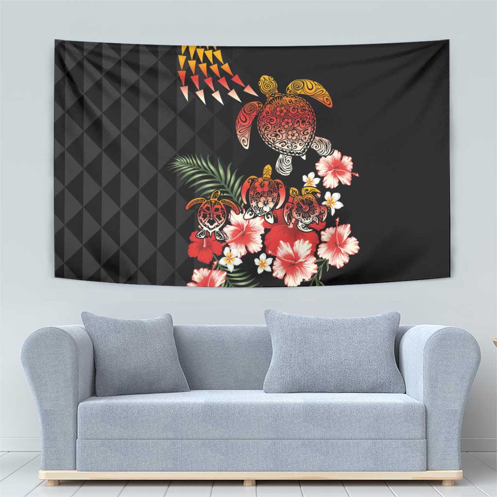 Hawaiian Hibiscus Turtle and Tropical Flower Tapestry Dynamic Vibe