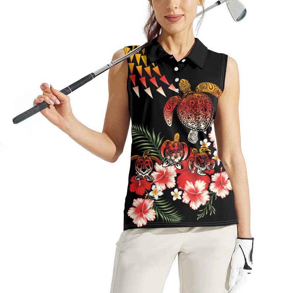 Hawaiian Hibiscus Turtle and Tropical Flower Women Sleeveless Polo Shirt Dynamic Vibe