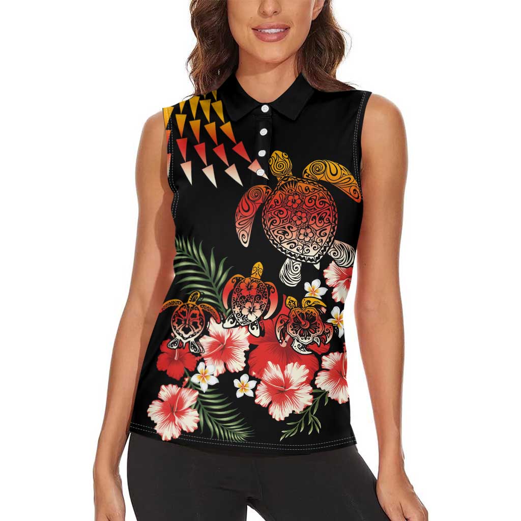 Hawaiian Hibiscus Turtle and Tropical Flower Women Sleeveless Polo Shirt Dynamic Vibe
