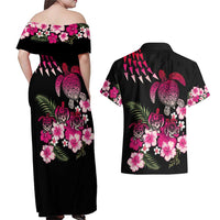 Hawaiian Hibiscus Turtle and Tropical Flower Couples Matching Off Shoulder Maxi Dress and Hawaiian Shirt Sweet Vibe LT03 - Polynesian Pride