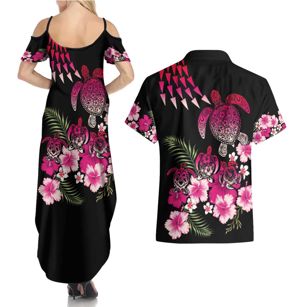 Hawaiian Hibiscus Turtle and Tropical Flower Couples Matching Summer Maxi Dress and Hawaiian Shirt Sweet Vibe LT03 - Polynesian Pride