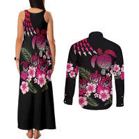 Hawaiian Hibiscus Turtle and Tropical Flower Couples Matching Tank Maxi Dress and Long Sleeve Button Shirt Sweet Vibe LT03 - Polynesian Pride