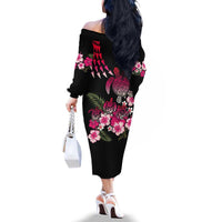 Hawaiian Hibiscus Turtle and Tropical Flower Family Matching Off The Shoulder Long Sleeve Dress and Hawaiian Shirt Sweet Vibe LT03 - Polynesian Pride
