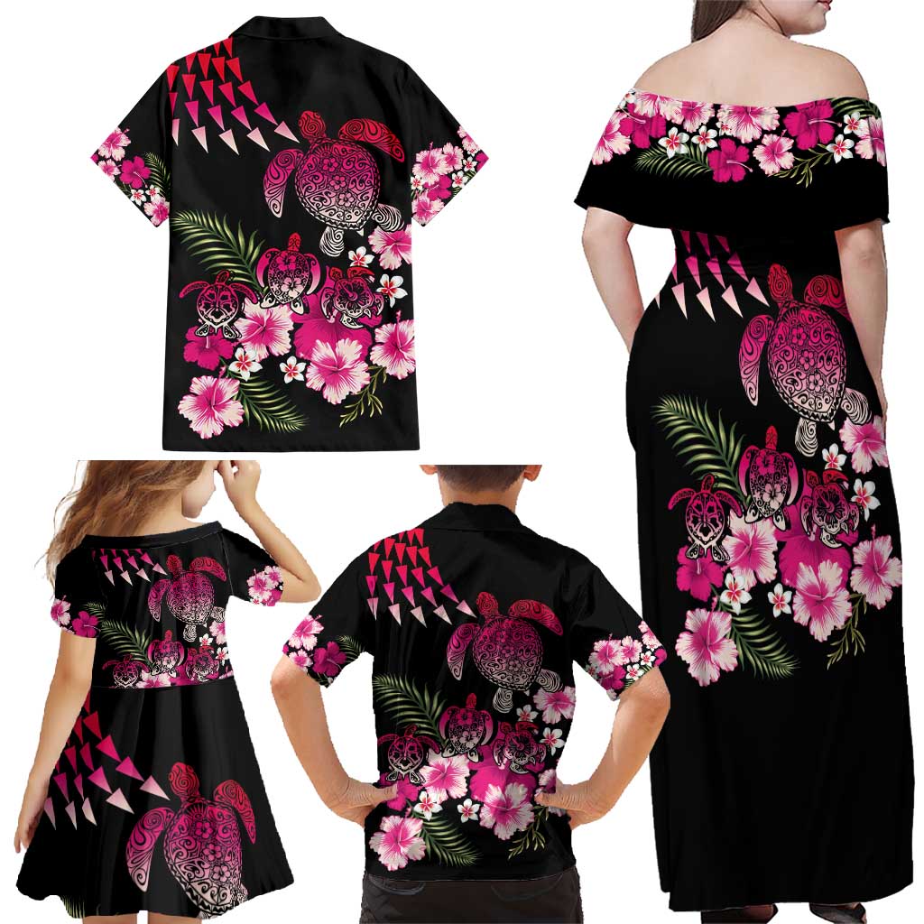 Hawaiian Hibiscus Turtle and Tropical Flower Family Matching Off Shoulder Maxi Dress and Hawaiian Shirt Sweet Vibe LT03 - Polynesian Pride
