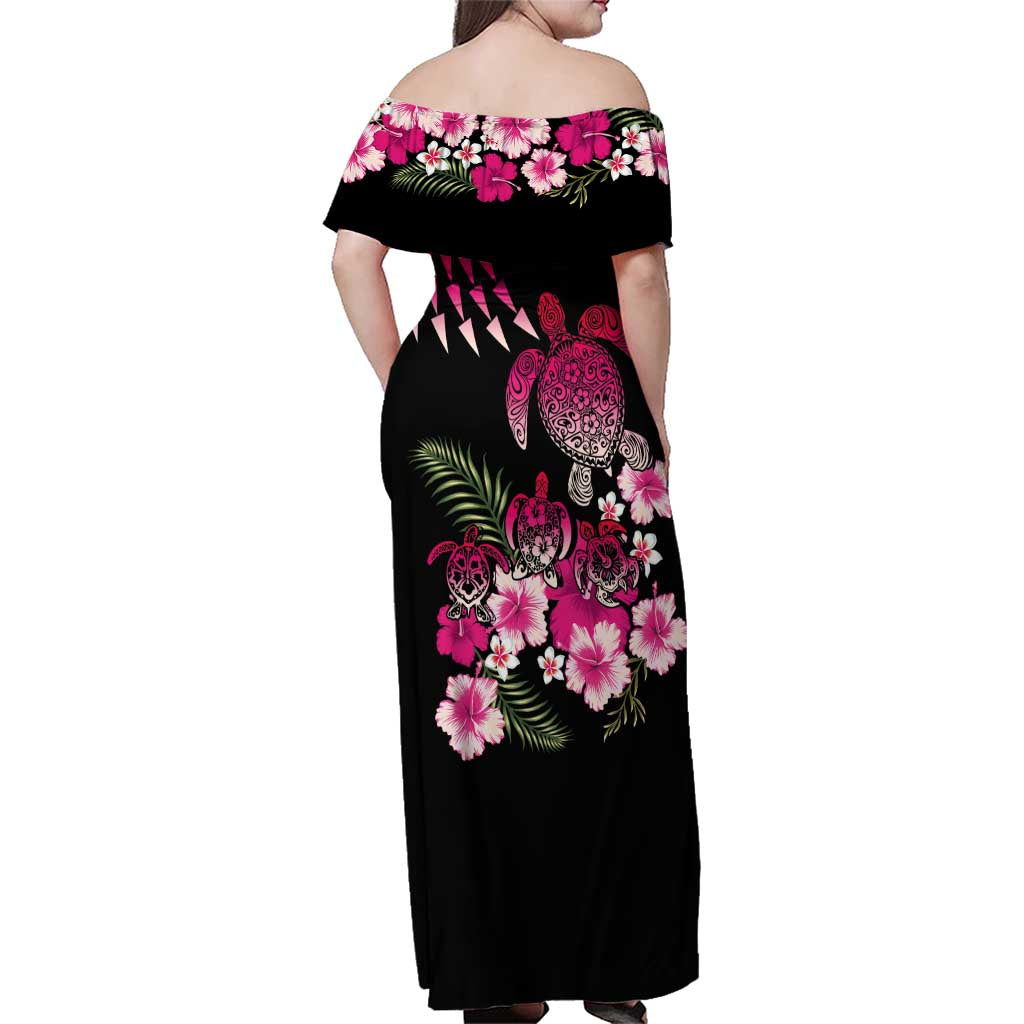 Hawaiian Hibiscus Turtle and Tropical Flower Family Matching Off Shoulder Maxi Dress and Hawaiian Shirt Sweet Vibe LT03 - Polynesian Pride