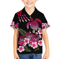 Hawaiian Hibiscus Turtle and Tropical Flower Family Matching Off Shoulder Short Dress and Hawaiian Shirt Sweet Vibe LT03 Son's Shirt Black - Polynesian Pride