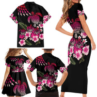 Hawaiian Hibiscus Turtle and Tropical Flower Family Matching Short Sleeve Bodycon Dress and Hawaiian Shirt Sweet Vibe LT03 - Polynesian Pride