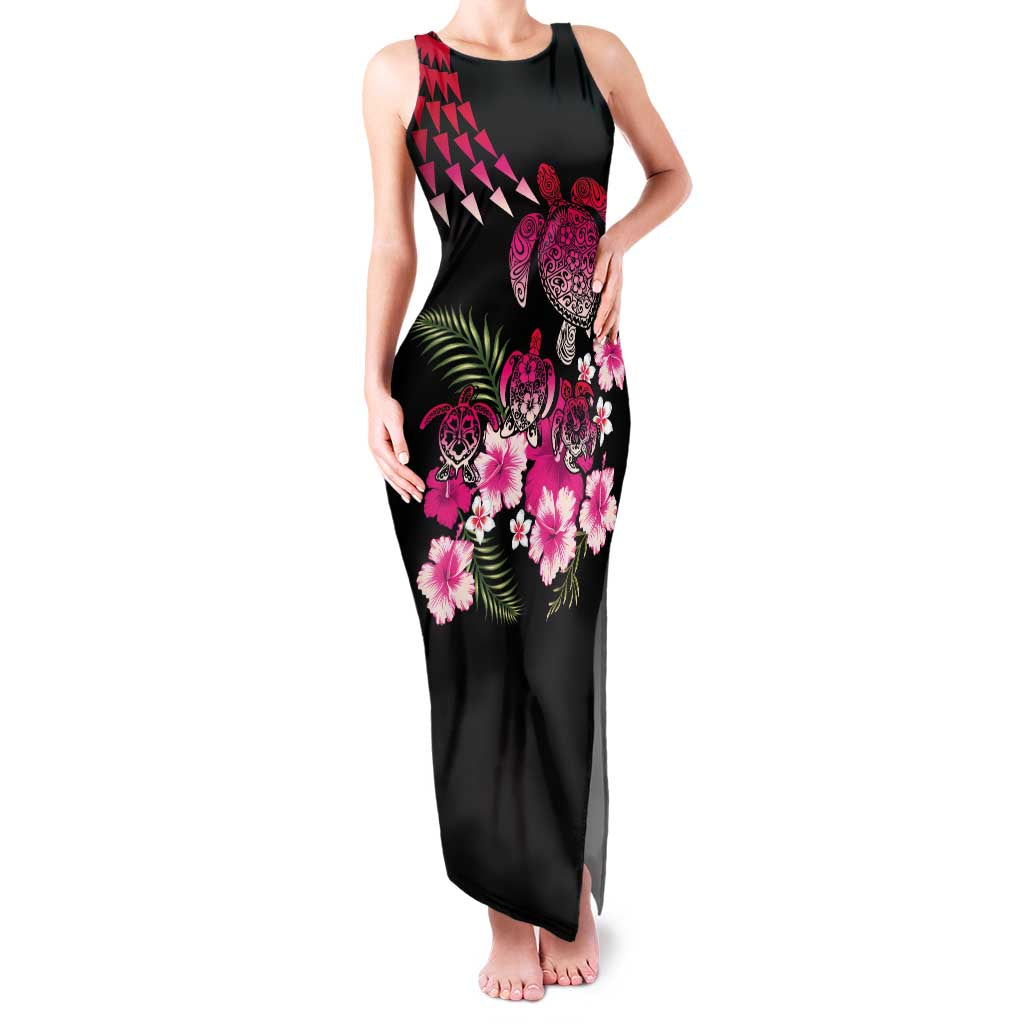 Hawaiian Hibiscus Turtle and Tropical Flower Family Matching Tank Maxi Dress and Hawaiian Shirt Sweet Vibe LT03 Mom's Dress Black - Polynesian Pride