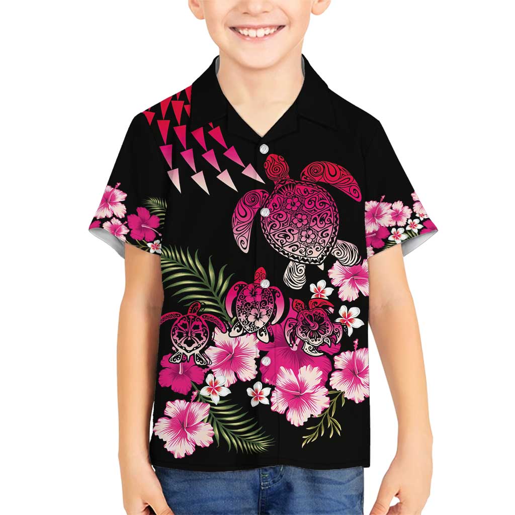 Hawaiian Hibiscus Turtle and Tropical Flower Family Matching Tank Maxi Dress and Hawaiian Shirt Sweet Vibe LT03 Son's Shirt Black - Polynesian Pride