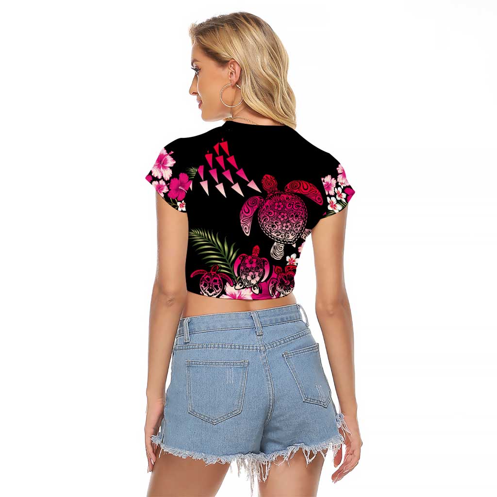 Hawaiian Hibiscus Turtle and Tropical Flower Raglan Cropped T Shirt Sweet Vibe