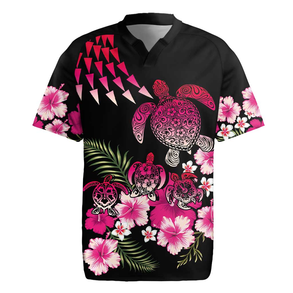 Hawaiian Hibiscus Turtle and Tropical Flower Rugby Jersey Sweet Vibe LT03 Black - Polynesian Pride