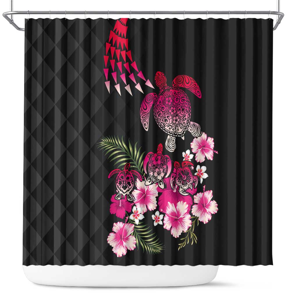 Hawaiian Hibiscus Turtle and Tropical Flower Shower Curtain Sweet Vibe LT03 Black - Polynesian Pride