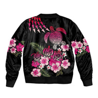 Hawaiian Hibiscus Turtle and Tropical Flower Sleeve Zip Bomber Jacket Sweet Vibe LT03 - Polynesian Pride