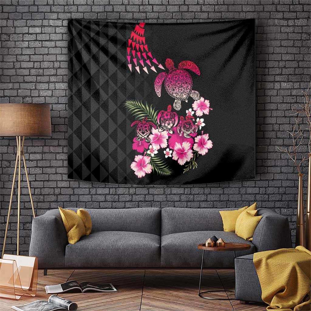 Hawaiian Hibiscus Turtle and Tropical Flower Tapestry Sweet Vibe LT03 Black - Polynesian Pride