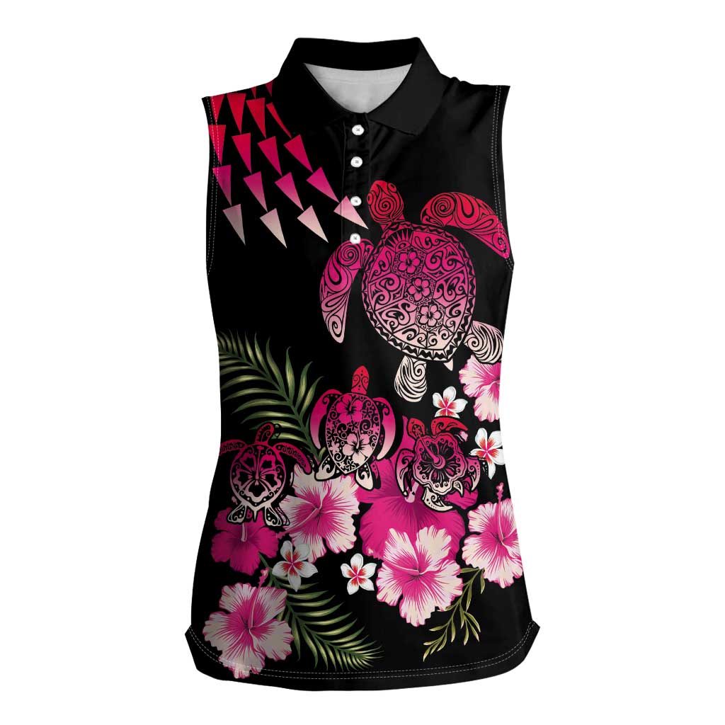 Hawaiian Hibiscus Turtle and Tropical Flower Women Sleeveless Polo Shirt Sweet Vibe