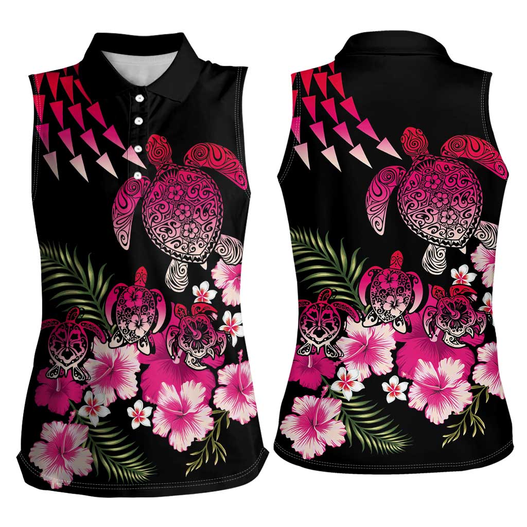 Hawaiian Hibiscus Turtle and Tropical Flower Women Sleeveless Polo Shirt Sweet Vibe