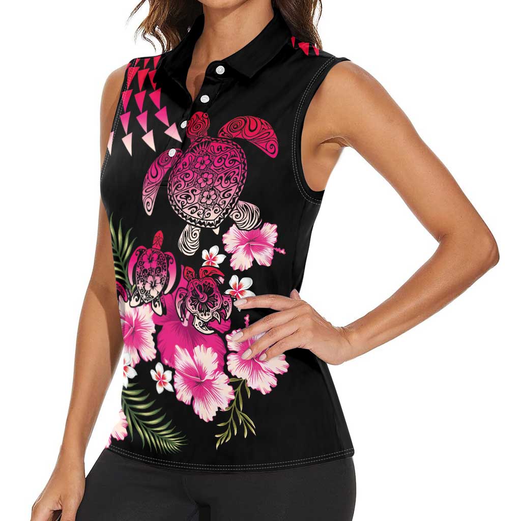 Hawaiian Hibiscus Turtle and Tropical Flower Women Sleeveless Polo Shirt Sweet Vibe