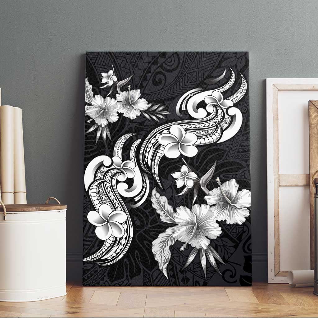 Hawaiian-Polynesian Art Tattoo Canvas Wall Art Hibiscus and Plumeria Grayscale