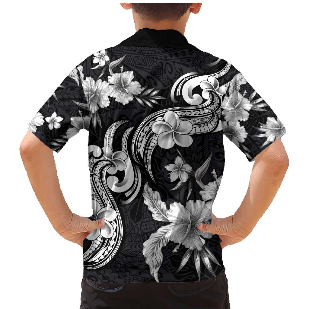 Hawaiian-Polynesian Art Tattoo Family Matching Mermaid Dress and Hawaiian Shirt Hibiscus and Plumeria Grayscale LT03 - Polynesian Pride