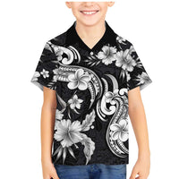 Hawaiian-Polynesian Art Tattoo Family Matching Mermaid Dress and Hawaiian Shirt Hibiscus and Plumeria Grayscale LT03 Son's Shirt Black - Polynesian Pride