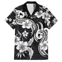 Hawaiian-Polynesian Art Tattoo Family Matching Off The Shoulder Long Sleeve Dress and Hawaiian Shirt Hibiscus and Plumeria Grayscale LT03 Dad's Shirt - Short Sleeve Black - Polynesian Pride