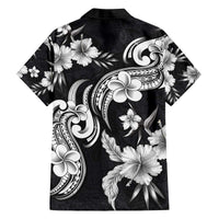 Hawaiian-Polynesian Art Tattoo Family Matching Off The Shoulder Long Sleeve Dress and Hawaiian Shirt Hibiscus and Plumeria Grayscale LT03 - Polynesian Pride