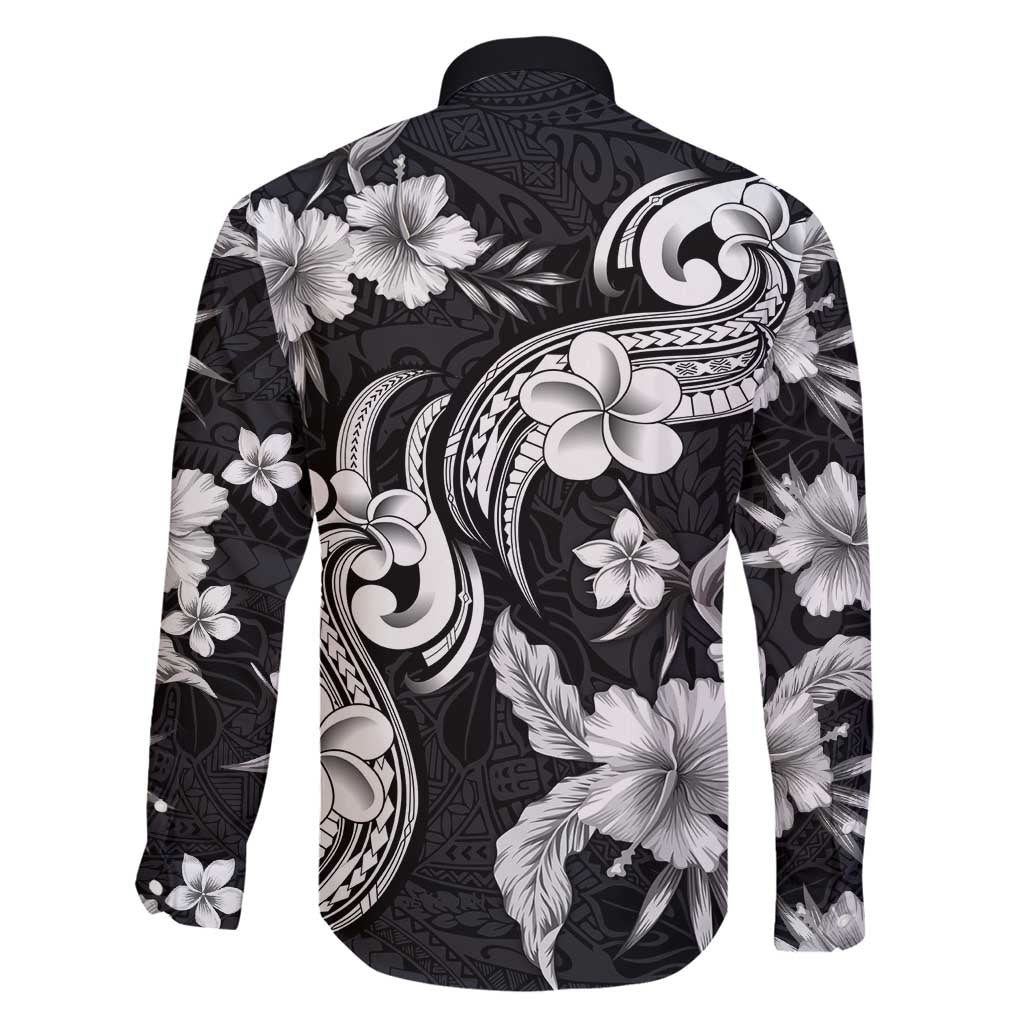 Hawaiian-Polynesian Art Tattoo Family Matching Off Shoulder Maxi Dress and Hawaiian Shirt Hibiscus and Plumeria Grayscale LT03 - Polynesian Pride